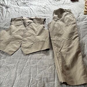 Nautica Tan Pantsuit Set with Sleeveless Top and Textured Fabric